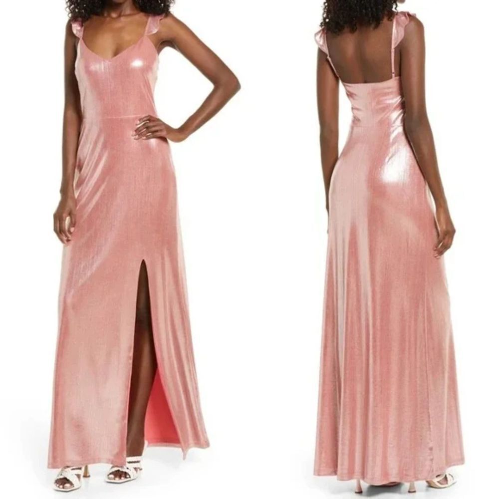 Wayf Metallic Pink‎ Full Length Dress Women's Barbie Pink Formal Maxi | Size S